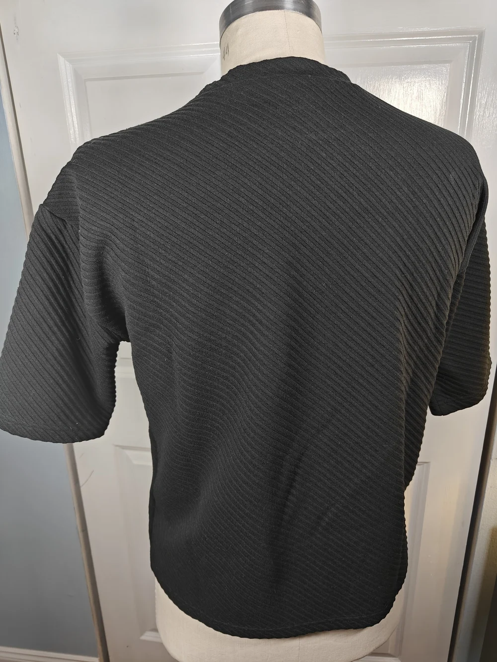 Rhyme Mens Medium Black Textured Diagonal Rib Short Sleeve Knit T-Shirt